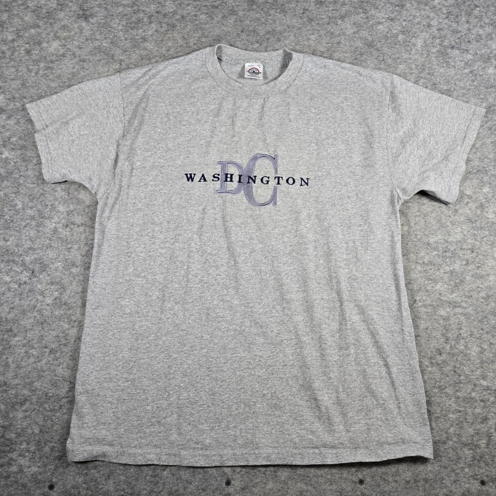 VTG Y2K Delta Mens Gray Washington DC Embroidered Streetwear T-Shirt L